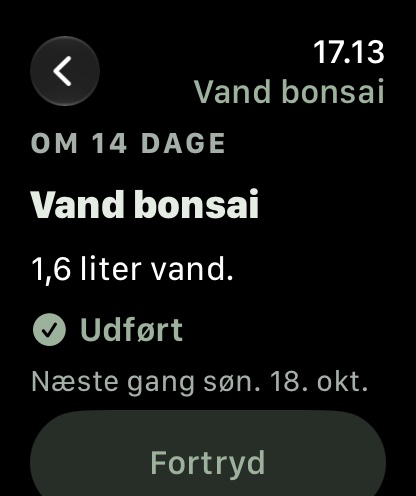 Udført på Apple Watch med Fortryd